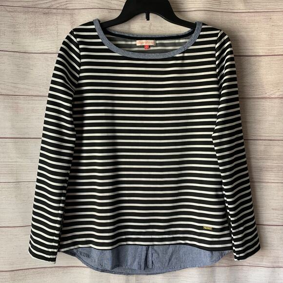 English Laundry Black and White Stripe Blouse with Denim Detail Size Medium - Picture 1 of 13